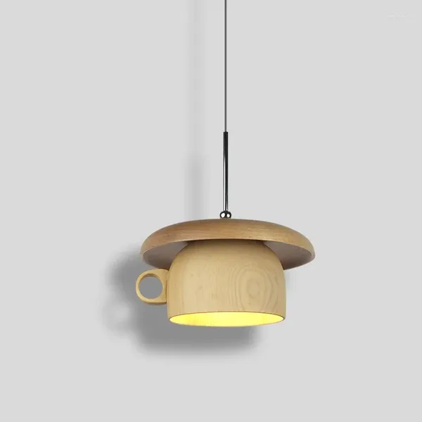 Pendelleuchten Holz Kronleuchter LED Tasse für Küche Schlafzimmer Restaurant Dessert Shop Bar Nordic Home Dekoration Licht