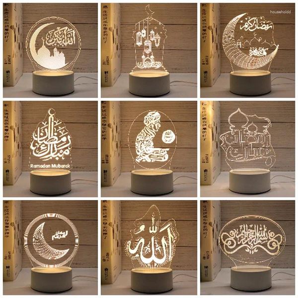 Luci notturne USB Opera a LED 3D Acrilico Acrilico leggero musulmano decorazioni festival Ramadan Eid Mubarak Ornamenti decorativi camera da letto lampada