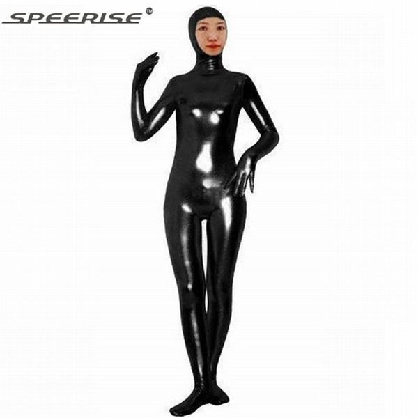 Lycra Spandex unisex lucido metallizzato viso aperto Zentai Suit seconda pelle attillato corpo intero nylon Catsuit uomo Zentai Unitard Costume245K