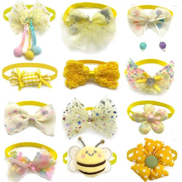 Vestuário para cães 10 Pcs Amarelo Pet Bowties Mashup Estilo Pequeno Bow Tie Cat Gravatas Cães Grooming Suprimentos para