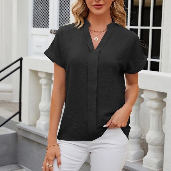 Magliette da donna a maniche corte tinta unita con scollo a V camicia ampia casual in chiffon donna attiva manica lunga alta per le donne