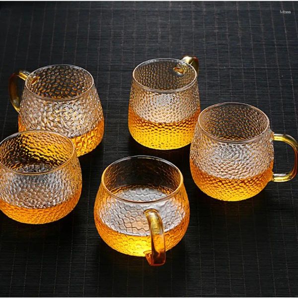 Bicchieri da vino Tazza da tè in vetro borosilicato alto 400 ml con manico Boccale di succo di birra per uso domestico con acqua creativa