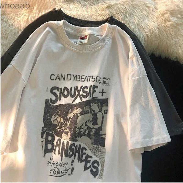 Homens camisetas Hip-hop Womens T-shirt Oversized Streetwear Vintage Feminino Camiseta Grunge Harajuku Manga Curta Y2K Tops Moda Roupas Tee 240130