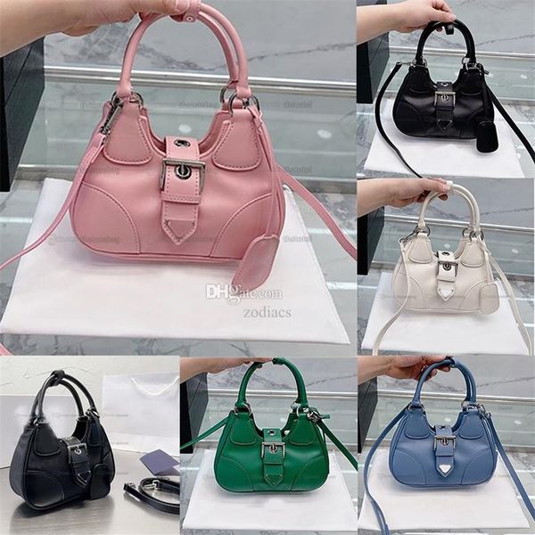 23 Borsa in pelle nappa imbottita luna Donna Imbottitura leggera Triangolo tono su tono Logo Tote Designer Hardware in metallo Hobo Chiusura magnetica 260d