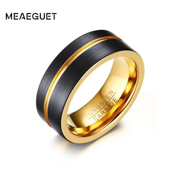 Colar meaeguet 8mm de largura goldcolor anel de carboneto de tungstênio para homens na moda um sulco anéis de casamento jóias eua tamanho