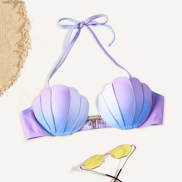 Bikini-Set, Riemchen-Muschel-Bikinioberteil, Meerjungfrau-Badeoberteil, Push-Up-Badeanzug-Oberteil für Frauen mit Bügel-BHs, Badeanzüge, sexy Schnür-BH