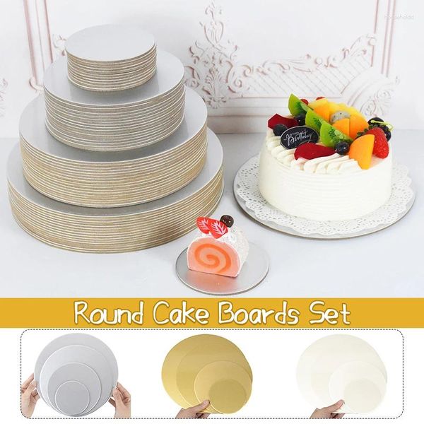 Backformen-Werkzeuge, 10 Stück, runde Kuchenbretter, Pappe, Einwegpapier, Cupcake-Dessert-Tablett, Gold, Silber und Weiß