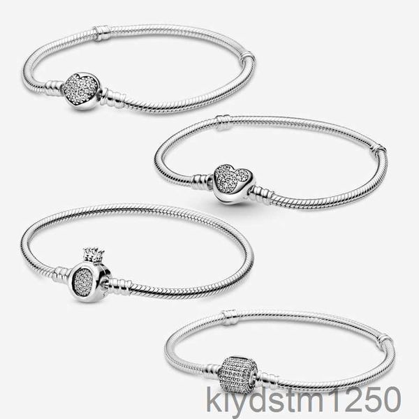 Charm-Armbänder aus 925er-Sterlingsilber für Damen, passende Perlen, edler Schmuck, brillante Kronen-Herzen-Stile, einfaches Schlangenkettenarmband, Geschenk für Damen, mit Originalverpackung