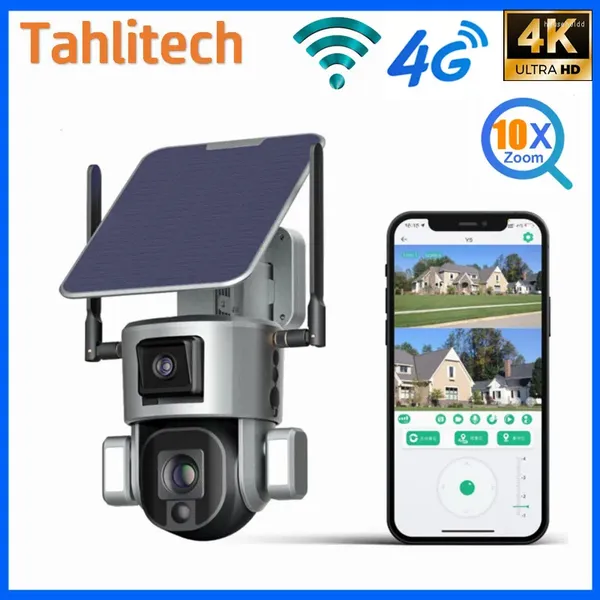Солнечная камера с двойным объективом, 10-кратным зумом, уличная Wi-Fi-безопасность, 4G, 4K HD, защита, двусторонний разговор, камера ночного видения