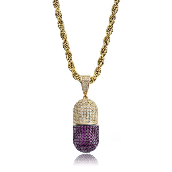 Ожерелье в стиле хип-хоп с таблетками, подвеска в виде капсул с кубическим цирконием, медное ожерелье со льдом, съемное унисекс283v