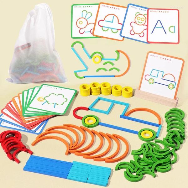 Gemälde aus Holz, kreative Stöcke und Ringe, Puzzle, Intelligenzspiel, Montessori, frühkindliches Lernspielzeug für Kinder ab 3 Jahren