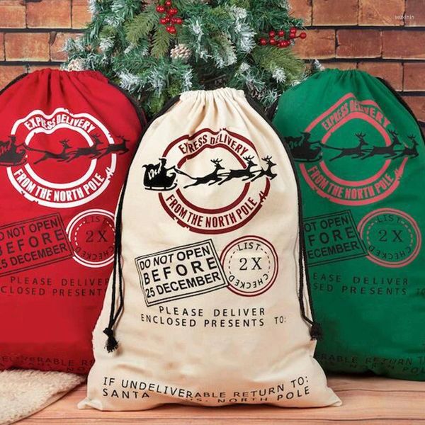 Decorações de natal sacos de santa personalizados crianças presentes brinquedos saco de cordão grandes sacos de cana de doces pacote de festa de feriado 38 estilos