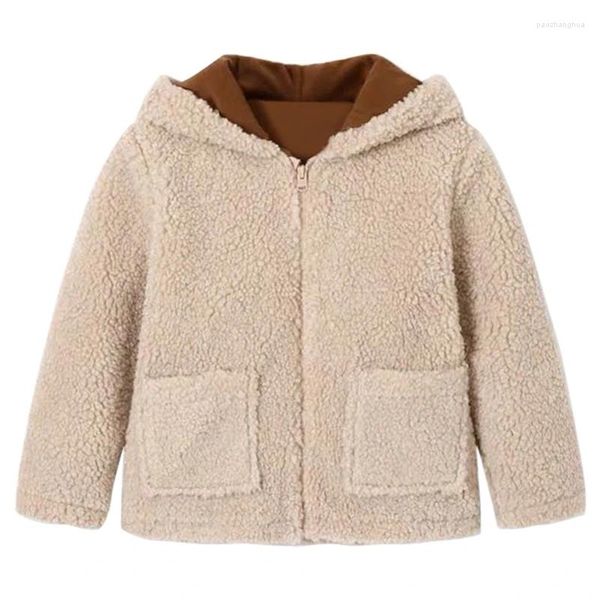 Giubbotti Autunno Inverno Bambini Cappotto in pile di agnello Bambini Giacca casual a maniche lunghe Peluche Addensare Soffice cappuccio caldo Ragazzi Ragazze