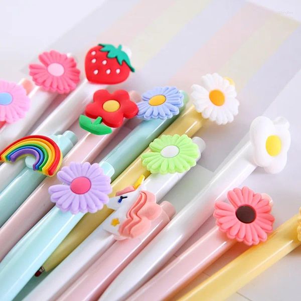 Penne per fata dei fiori dei cartoni animati Penna gel a pressione Carino 0,5 mm Ricarica di inchiostro nero Regalo per bambini Forniture di cancelleria per ufficio scuola