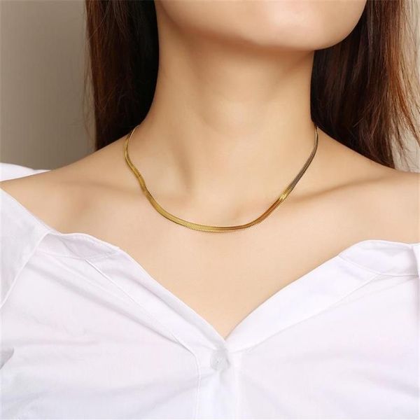 Collana da donna con catena a serpente piatta in acciaio inossidabile Collana girocolli da donna regolabile Collane Argento Colore oro 4 mm Larghezza 28 36 8 5 C261T