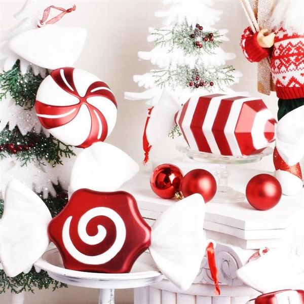 Decorazione per feste Ciondolo da 32 cm Decorazioni per matrimoni di Natale Puntelli scenici Layout di caramelle verniciato rosso e bianco305w
