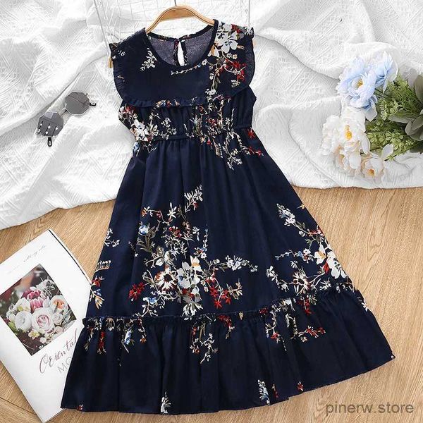 Vestidos da menina meninas roupas infantis verão tripulação camisola peplum costura vestido bonito flor impressão princesa saia