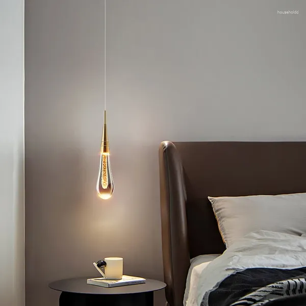 Kolye lambaları Yaratıcı su damlası 5W LED Işık Modern Altın/Siyah Cam Lamba Yatak Odası Yaşam Dekoru 1.5-2m Tel Asma