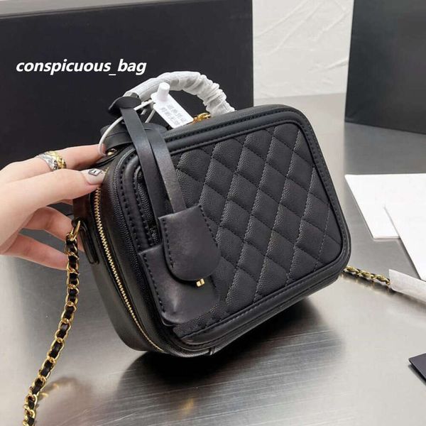 Atacado clássico filigrana vaidade caso totes saco caviar bezerro couro designer de luxo acolchoado xadrez ouro metal duplo zíper crossbody simplicidade cosmética