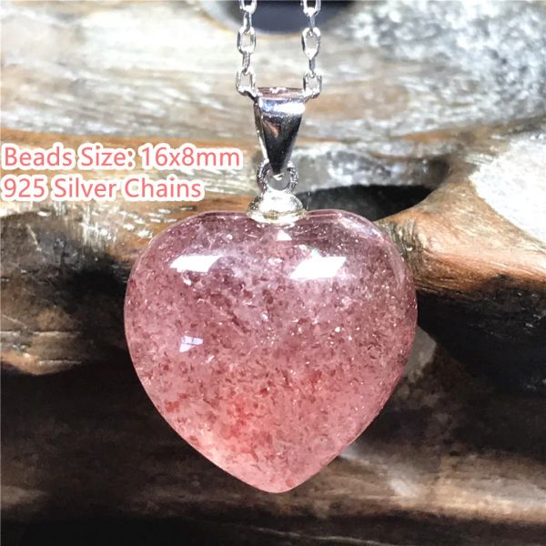 Legierung Top natürliche rote Erdbeerquarz Anhänger für Frauen Männer Heilung Geschenk Kristall 925 Silberketten Herz Perlen Schmuck AAAAA