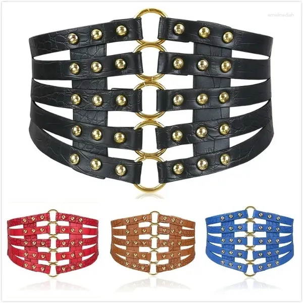 Cinture Moda da annodare Cintura larga in PU Corsetto sottile elastico Body Shaper Nero Ecopelle Retro Punk Rivetto Accessori per le donne