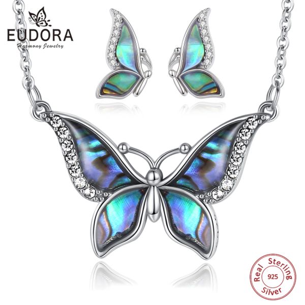 Conjunto Eudora 925 Brincos de colar de borboleta de prata esterlina