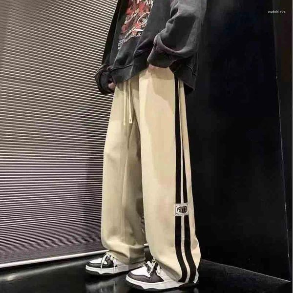 Pantaloni da uomo American High Street Trend Autunno Versatile velluto a coste Pantaloni dritti con tasca con coulisse ricamati casual