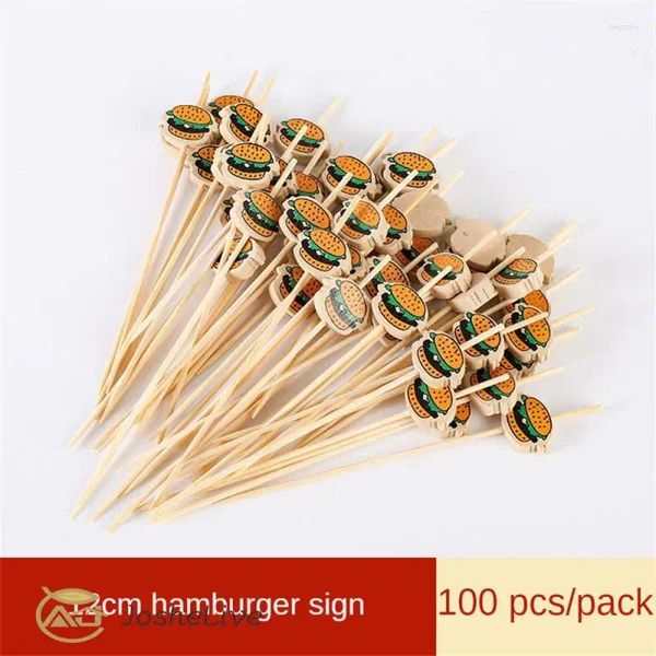 Garfos descartáveis de bambu, varas de decoração para hambúrguer, utensílios de cozinha, suprimentos para festa, fácil de usar, prazer
