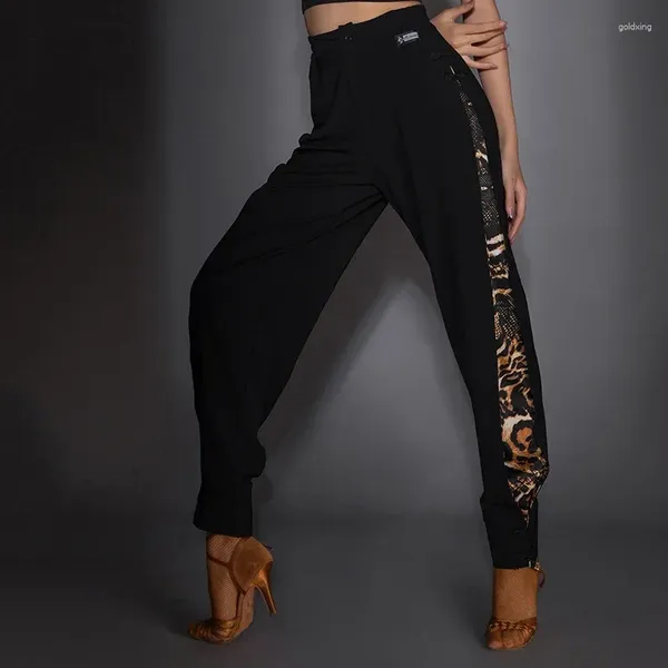 Palco desgaste 2024 calças de dança latina para mulheres calças padrão nacional cintura alta leopardo impressão prática roupas dqs6688