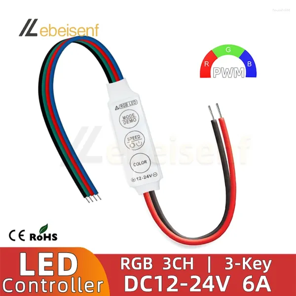 Controller Mini 3 tasti Controller RGB DC 12V 24V 6A Dimmer di luminosità Filo a 4 pin per tensione costante PWM LED 2835 5050 Striscia di colore