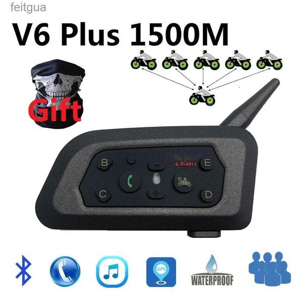 Walkie Talkie 1500M V6 Plus Interfono per casco moto Auricolare Bluetooth 2 in 1 Microfono V6 Pro Interfono Comunicatore Tipo C Caricatore YQ240130