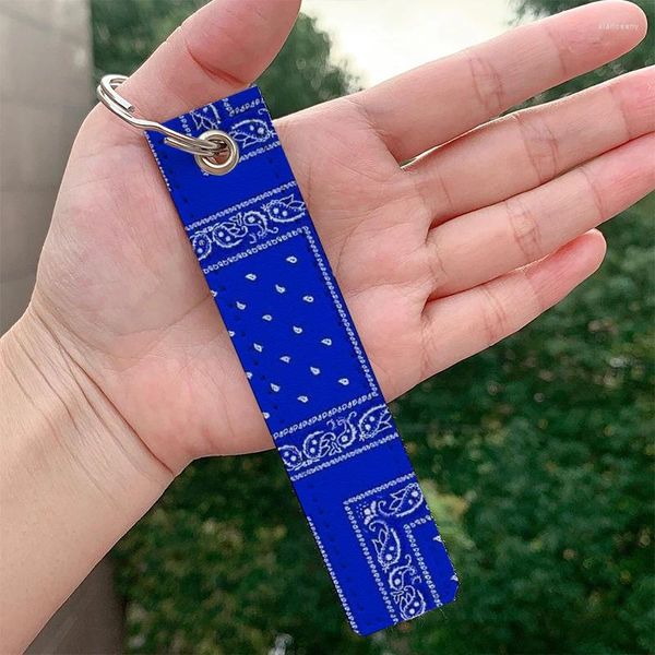 Anahtarlık moda mavi bandana arka plan anahtarlık kayış anahtarları asılı tutucu çanta araba cüzdan biblo
