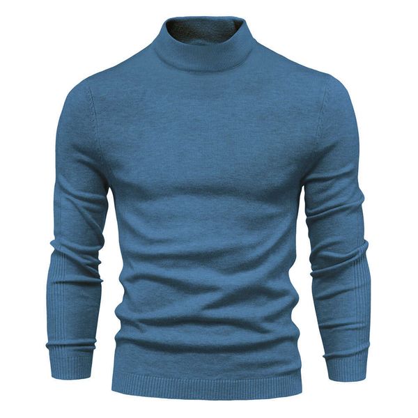 Осенне-зимний толстый теплый свитер, мужской приталенный воротник до середины шеи, мужской свитер, разноцветная вязаная рубашка