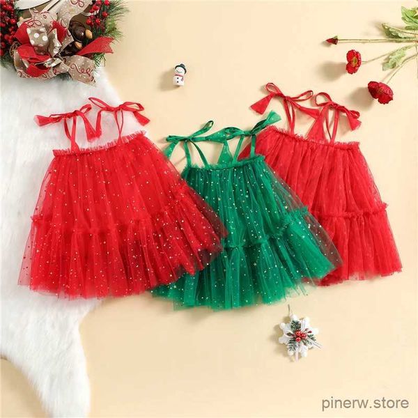 Mädchenkleider Weihnachten Baby Kleinkind Kinder Mädchen Schönes rotes Neckholder-Mini-Kurzkleid Tüll Weihnachtskostüm Mädchenkleid Säuglingsmädchenkleid