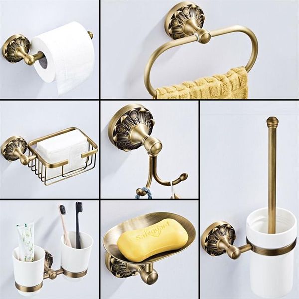 Antike Badezimmer-Accessoires-Set Bronze Toilettenpapierrollenhalter Badezimmer Dusche Seifenschale Kleiderhaken WC-Bürstenhalter Handtuchring273M
