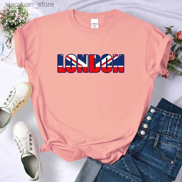 T-shirt das mulheres Londres Bandeira Britânica Patriótica Camiseta Mulheres Street Personalidade Crop Top Hip Hop Casual Manga Curta Macia Cool Cute Camisetas Mulheres 240130