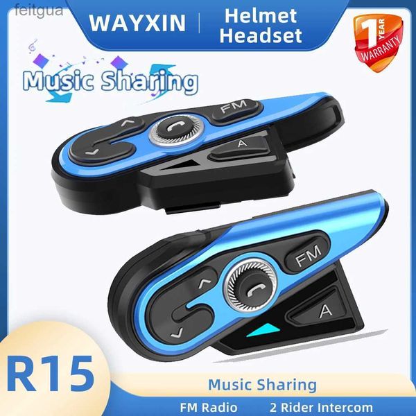 Walkie Talkie WAYXIN Capacete Fone de Ouvido Bluetooth Intercomunicador para Motocicleta 2 Pilotos Intercomunicador Moto Interfone 1200M Rádio FM Compartilhamento de Música R15 YQ240130