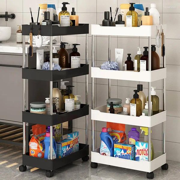 Portaoggetti da cucina Scaffale mobile per spazi vuoti Carrello portaoggetti con rotelle Scaffale da bagno Organizzatore sottile per vetrini Portaoggetti per soggiorno