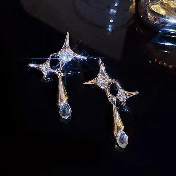 Brincos pendurados kpop irregular cristal estrela corrente borla para mulheres y2k strass cruz brinco piercing geométrico