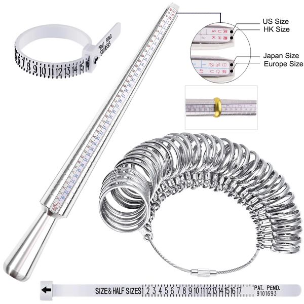 Anéis medidor de medição profissional anel de dedo vara sizer reino unido/eua oficial britânico/americano para diy moda jóias ferramentas de medição conjunto