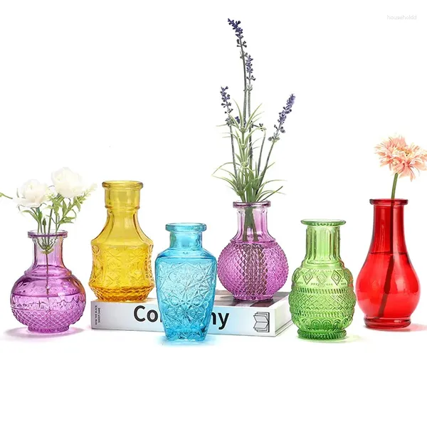 Vasos nórdico vaso de flor de vidro colorido estilos vintage pequena garrafa decoração criativa mini mesa de casamento de escritório