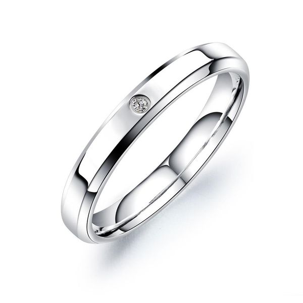Anel de aço inoxidável micro-diamante direto da fábrica de 10 anos, anel de casal de titânio suave e simples anel de diamante único 216R