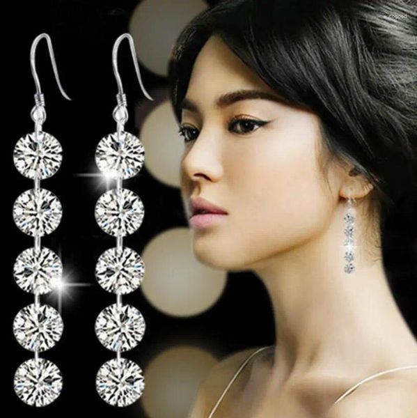 Dangle Küpeler 1Ct Moissanit Kadınlar İçin Uzun Damla 925 STERLING Gümüş Brilliant Lab Diamond Gelinler Nedime Darkı