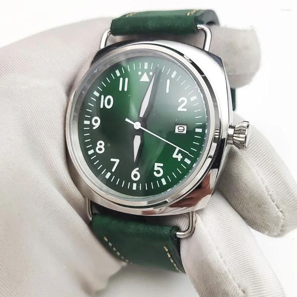 Orologi da polso 10 colori retrò 45mm quadrante verde luminoso Giappone NH35 movimento orologio automatico cinturino in pelle da uomo meccanico