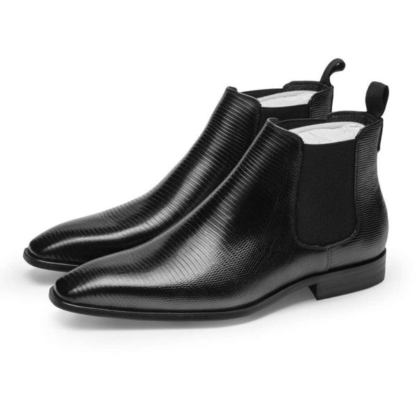 Moda couro genuíno masculino tornozelo deslizamento em preto marrom elegante vestido homem sapato formal botas pontiagudas
