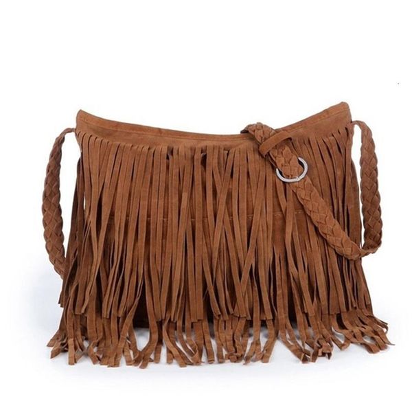 Borsa a tracolla da donna in pelle scamosciata con frange e nappe Borsa a tracolla da donna Borsa a mano nera marrone grigia266G