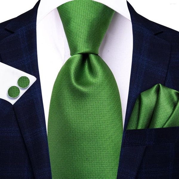 Arco laços presente masculino gravata sólida design verde seda casamento para handky cufflink conjunto hi-tie festa de negócios moda atacado