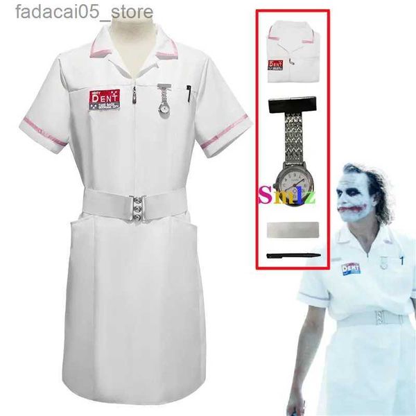 Tema Traje Filme Joker Cosplay Jack Enfermeira Venha Uniforme Cosplay Assustador Bat Joker Vestido Bolso Relógio Caneta Halloween Cos Set Q240130