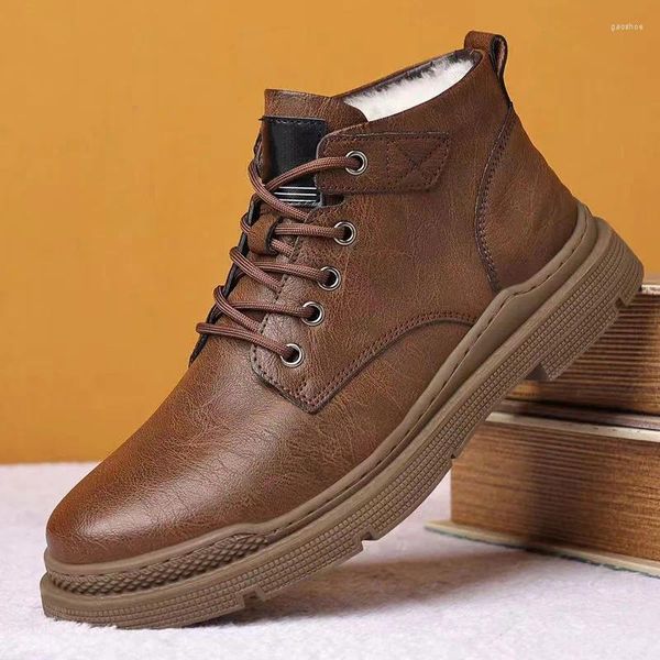 Scarpe eleganti 2024 Abbigliamento da lavoro da uomo Caviglia a gamba media Tendenza in cashmere britannico Cotone alto quattro stagioni