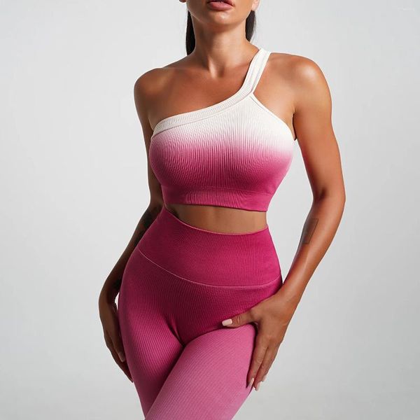Aktif Setler Fitness Egzersiz Giyim Kadın Kıyafetleri Yoga Gym Set Kadın Spor Giyim Takım Gradyan Renk Koşu Yelek Sütü Taytlar
